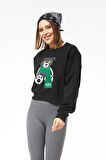 Go Veform Sıfır Yaka Figürlü Kadın Kısa Sweatshirt Siyah ZN5041