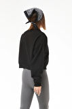 Go Veform Sıfır Yaka Figürlü Kadın Kısa Sweatshirt Siyah ZN5041