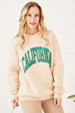 Go Veform Kadın California Baskılı Üç İplik Sweatshirt  Bej ZN5053