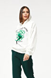 Go Veform Kadın Çiçek Desenli Kapüşonlu Sweatshirt Ekru ZN5059