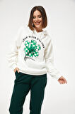Go Veform Kadın Çiçek Desenli Kapüşonlu Sweatshirt Ekru ZN5059