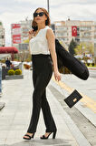 Go Veform Kadın Çizgili Kumaş Pantolon Siyah ZN5123
