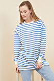 Go Veform Kadın Çizgili Yırtmaç Detaylı İki İp Sweatshirt Mavi ZN5064