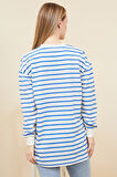 Go Veform Kadın Çizgili Yırtmaç Detaylı İki İp Sweatshirt Mavi ZN5064