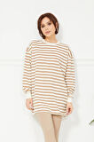 Go Veform Kadın Çizgili Yırtmaç Detaylı İki İp Sweatshirt Sütlü Kahve ZN5064