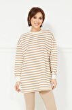 Go Veform Kadın Çizgili Yırtmaç Detaylı İki İp Sweatshirt Sütlü Kahve ZN5064