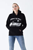 Go Veform Kadın Kanguru Cepli Baskılı Üç İp İçi Şardonlu Sweatshirt Siyah ZN5083