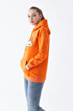 Go Veform Kadın Kanguru Cep Baskılı Üç İp İçi Şardonlu Sweatshirt Turuncu ZN5086