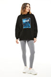 Go Veform Kapüşonlu Baskılı Üç İplik Kadın Sweatshirt Siyah ZN5026