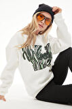 Go Veform Kadın Nakışlı Üç İplik Sweatshirt Ekru ZN5099