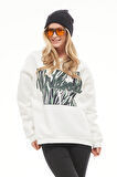 Go Veform Kadın Nakışlı Üç İplik Sweatshirt Ekru ZN5099