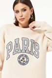 Go Veform Kadın Paris Baskılı Üç İplik Sweatshirt Bej  Bej ZN5107