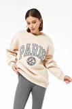 Go Veform Kadın Paris Baskılı Üç İplik Sweatshirt Bej  Bej ZN5107