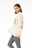 Go Veform Kadın Paris Baskılı Üç İplik Sweatshirt Bej  Bej ZN5107
