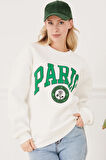 Go Veform Kadın Paris Baskılı Üç İplik Sweatshirt Ekru  Ekru ZN5107