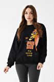 Go Veform Kadın Sıfır Yaka Baskılı Üç İp İçi Şardonlu Sweatshirt Siyah ZN5110
