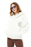 Go Veform Kadın Yarasa Kol Fermuarlı Cepli Kapüşonlu Sweatshirt Ekru ZN5119