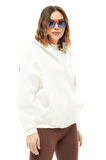 Go Veform Kadın Yarasa Kol Fermuarlı Cepli Kapüşonlu Sweatshirt Ekru ZN5119