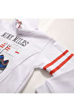 Erkek Çocuk Üç İp İçi Şardonlu Baskılı Kapüşonlu Kışlık Sweatshirt Beyaz MRN7015