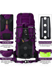 Profesyonel Outdoor Dağcılık, Kamp ve Yürüyüş Sırt Çantası (65+5  Litre) Mor 8921