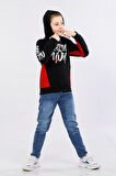 Kapüşonlu 3 İp Kışlık Erkek Çocuk Baskılı Kalın Sweatshirt Siyah MRN7014