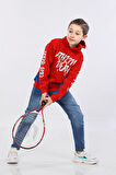Kapüşonlu 3 İp Kışlık Erkek Çocuk Baskılı Kalın Sweatshirt Kırmızı MRN7014