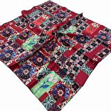Cacharel Bordo Etnik Desen Tivil İpek Eşarp 7204313-915
