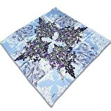 Aker Mavi Karma Desen Tivil İpek Eşarp 8749713-922