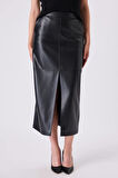 Fever Lara Yırtmaç Detaylı Kadın Deri Etek 342113013