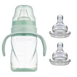 Mamajoo Kulplu Eğitici Bardak 270 ml & Yedek İkili Biberon Emziği XL No.4 / Powder Green