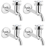 4lü Artı Aç Kapa 4 Kollu Krom Çevirveli Musluk Duvardan Tek Girişli