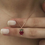 ​925 Ayar Gümüş Rose Çilek Figür Meyve Kolye T5294 (599599)