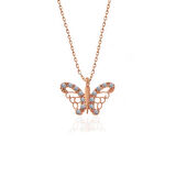 925 Ayar Gümüş Rose Kelebek Kadın Gümüş Kolye T7377 (599599)