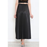Zarif Ve Modern Pileli Parlak Krep Gizli Lastikli Siyah Etek