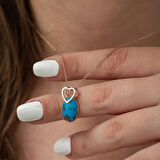 ​925 Ayar Gümüş Turkuaz Taşlı Kalp Kadın Gümüş Kolye T4758 (599599)