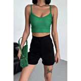 Tarz Ve Rahatlığı Bir Arada Sunan Yüksek Bel Esnek Likralı Krep Şort Siyah