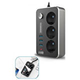 Isıya Dayanıklı Termal Akım Korumalı 2 Mt 10a 2500w 3lü Priz Ve 3 Usbi 21a Uzatma Kablosu