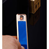 Şık Görünümlü Usb Şarjlı Rezistanslı İnce Slim Metal Çakmak (mavi)