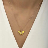 925 Ayar Gümüş Rose Sarı Kaplangözü Taşlı Kelebek Kolye T5918 (599599)