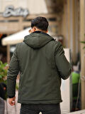 Outdoor Kapüşonlu Su Ve Rüzgar Geçirmez Kapitone Içi Kürklü Elyaf Dolgulu Şişme Haki Softshell Mont
