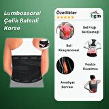 Lumbosacral Çelik Balenli Korse- L-XXL -Siyah Renk Yüksek Kalite Bel Fıtığı Çelik Balenli Korse