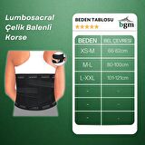 Lumbosacral Çelik Balenli Korse- L-XXL -Siyah Renk Yüksek Kalite Bel Fıtığı Çelik Balenli Korse