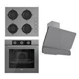 Ferre FLOWART BASIC Serisi Gri Ankastre Set (CS208 + XE62CPR + D082)
