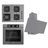 Ferre FLAMEART SC Serisi Gri Set (SC408-WFA + QXE62CPR +D079 ) - 65 cm'lik Kare Döküm Izgara-WOK