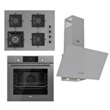 Ferre FLAMEART SC Serisi Gri Set (SC408-WFA + QMS63CPR +D088 ) - 65 cm'lik Kare Döküm Izgara-WOK