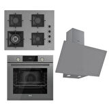 Ferre FLAMEART SC Serisi Gri Set (SC408-WFA + QMS63CPR +D079 ) - 65 cm'lik Kare Döküm Izgara-WOK