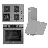 Ferre FLAMEART SC Serisi Gri Set (SC408-WFA + XE63CPR +D088 ) - 65 cm'lik Kare Döküm Izgara-WOK