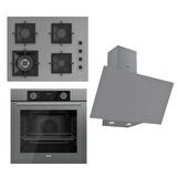 Ferre FLAMEART SC Serisi Gri Set (SC408-WFA + XE63CPR +D079 ) - 65 cm'lik Kare Döküm Izgara-WOK