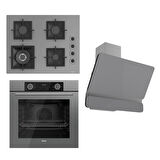 Ferre FLAMEART SC Serisi Gri Set (SC408-WFA + XE63CPR +D082 ) - 65 cm'lik Kare Döküm Izgara-WOK