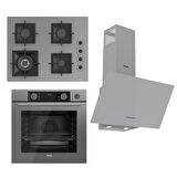 Ferre FLAMEART SC Serisi Gri Set (SC408-WFA + XE64CPR +D088 ) - 65 cm'lik Kare Döküm Izgara-WOK